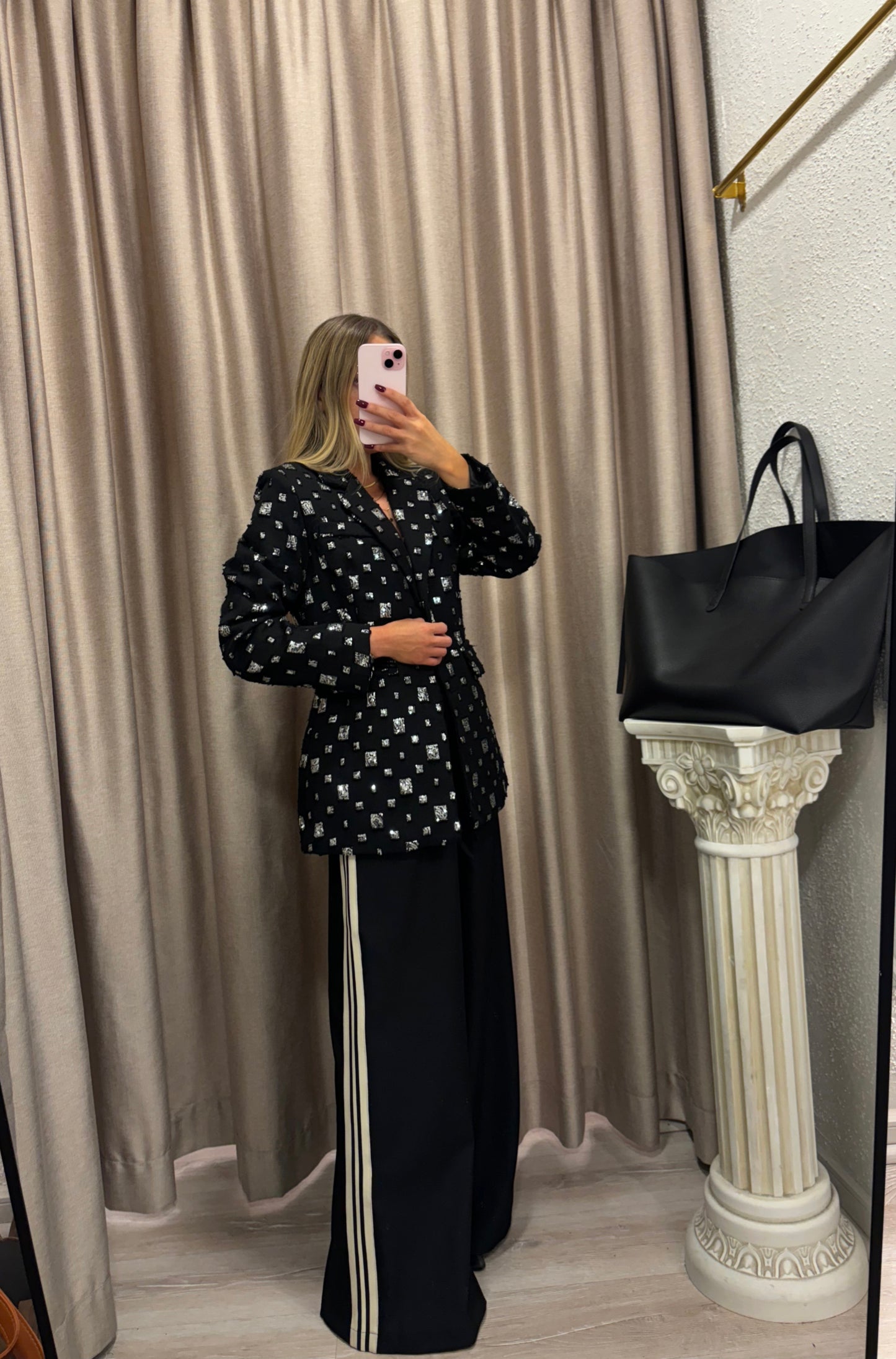 Blazer Negro con Cuadros y Lentejuelas Silver – Brillo Elegante | Starfish