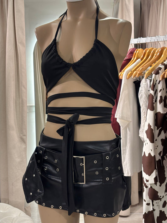 Top Negro Halter con Tiras y Amarras | Starfish