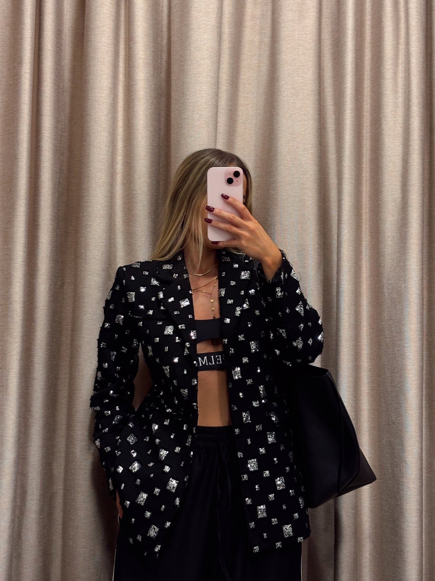 Blazer Negro con Cuadros y Lentejuelas Silver – Brillo Elegante | Starfish