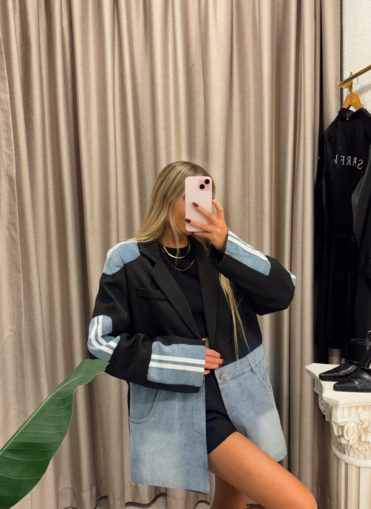 Blazer Negro y Denim con líneas | Starfish