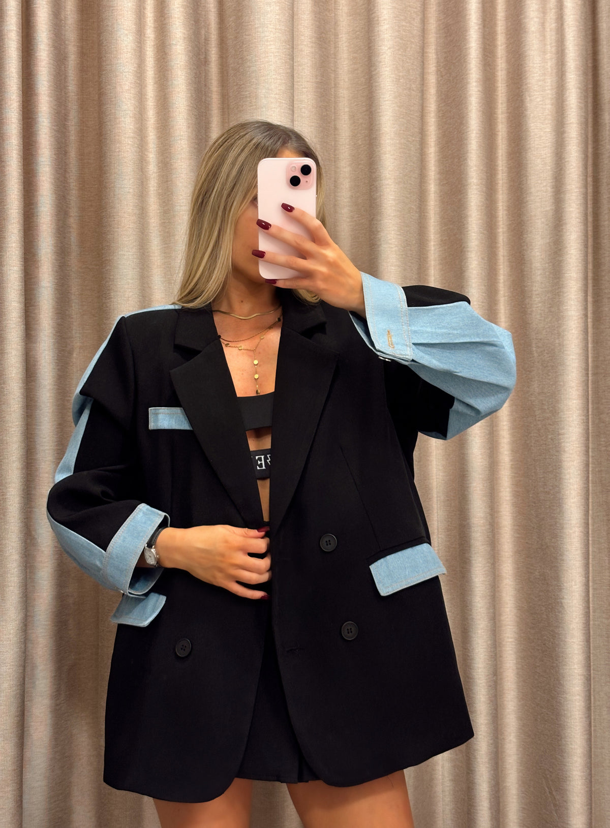 Blazer Black con Detalles Denim | Starfish