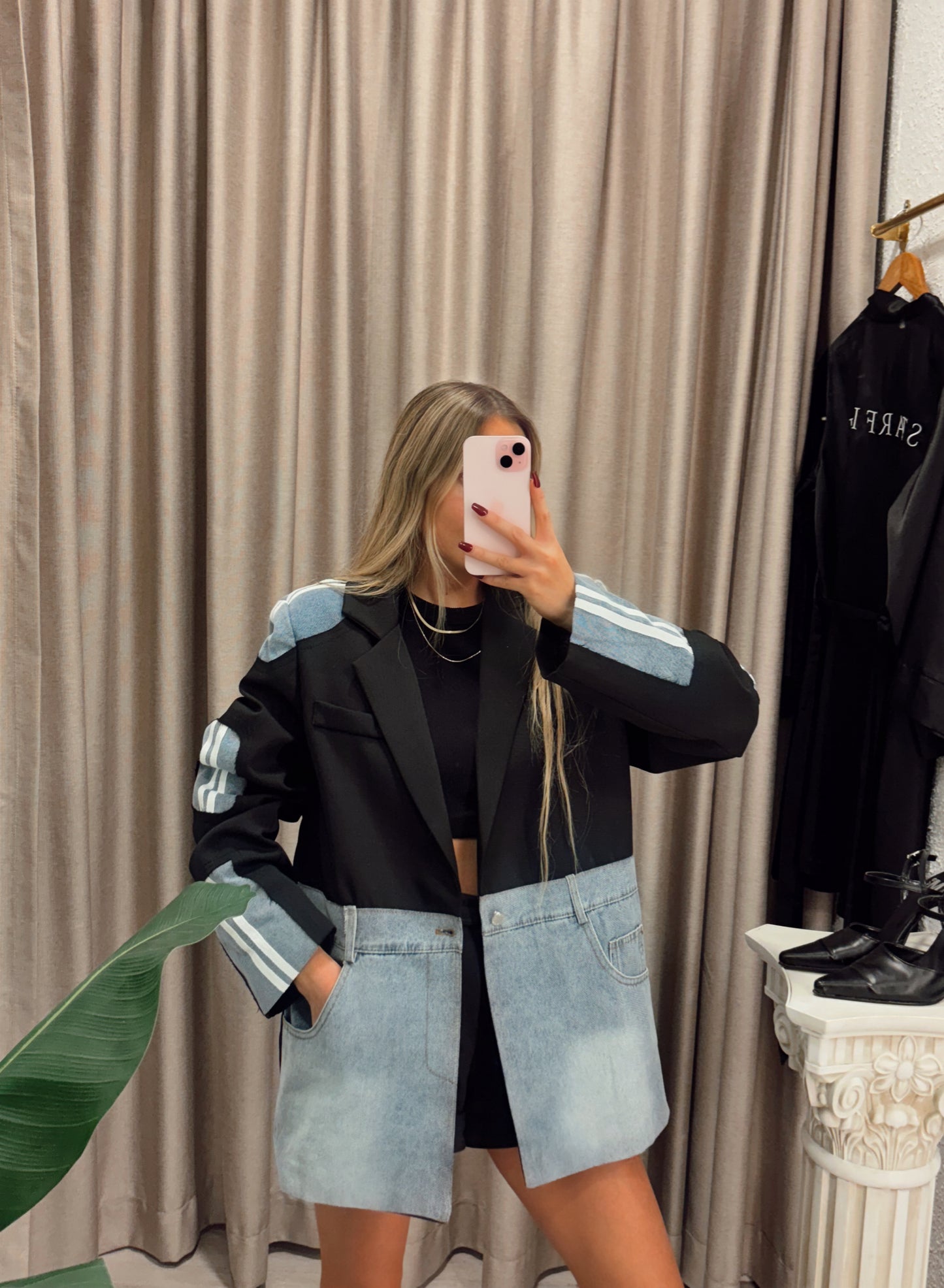 Blazer Negro y Denim con líneas | Starfish