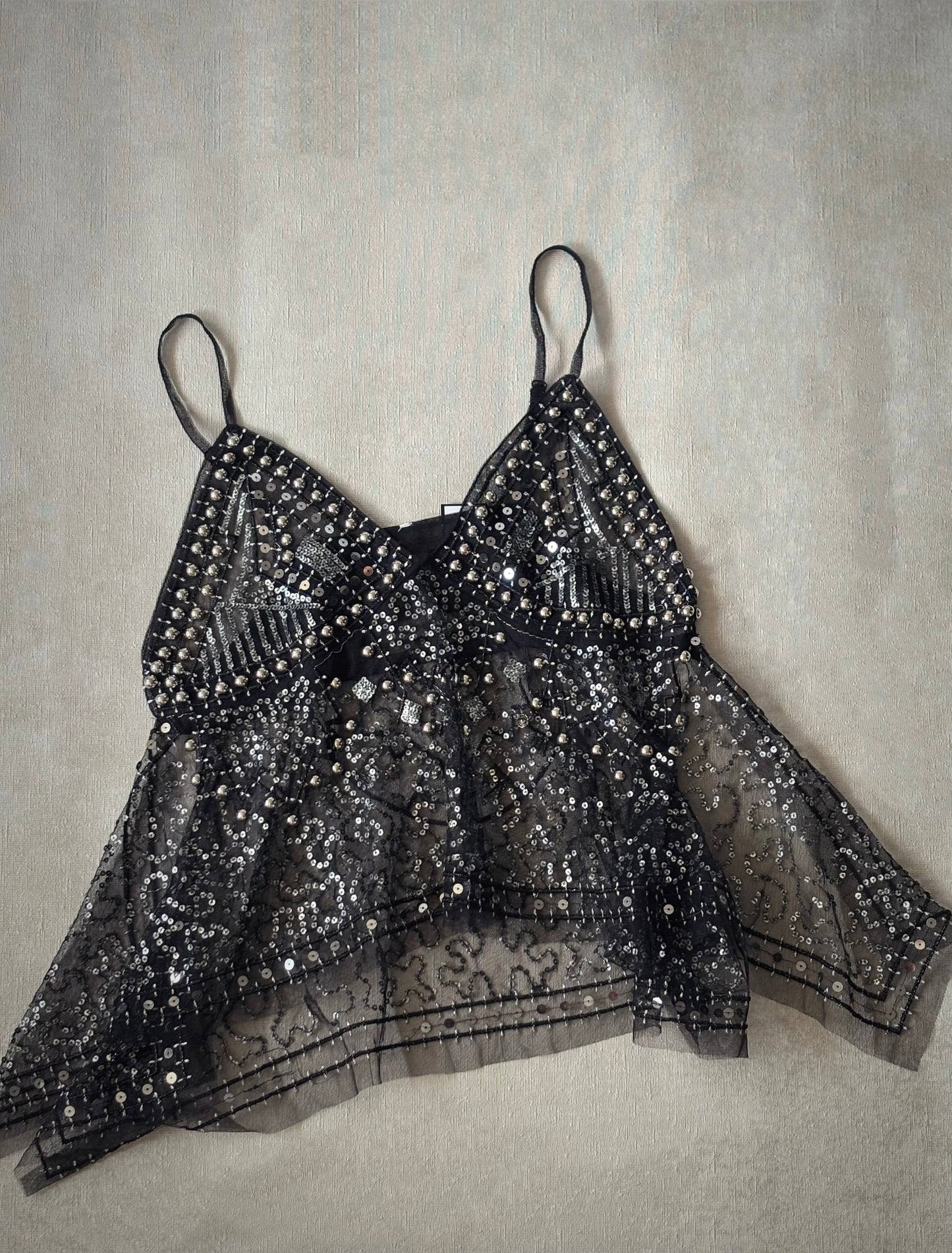 Top Transparente Negro de Encaje con Brillos | Starfish